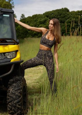 Lorna Jane Frauen Oasis Hi-Fold No Fahrt Pocket Spuckle Biter Leggings Neutraler abstrakter Druck Kleidung 4ZTZ4260 Lorna Jane Bra